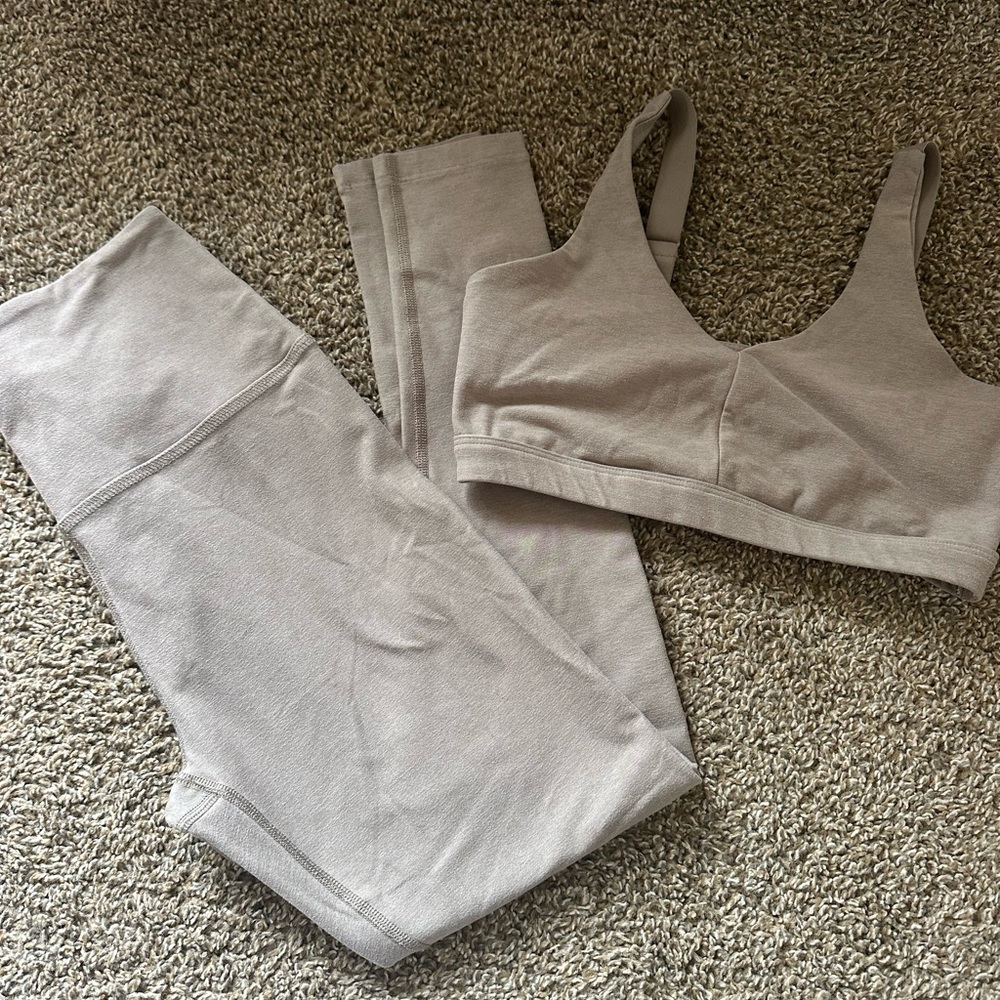 Beyond Yoga pinkish gray  Leggings and Sports Bra Set (small top/medium bottom)